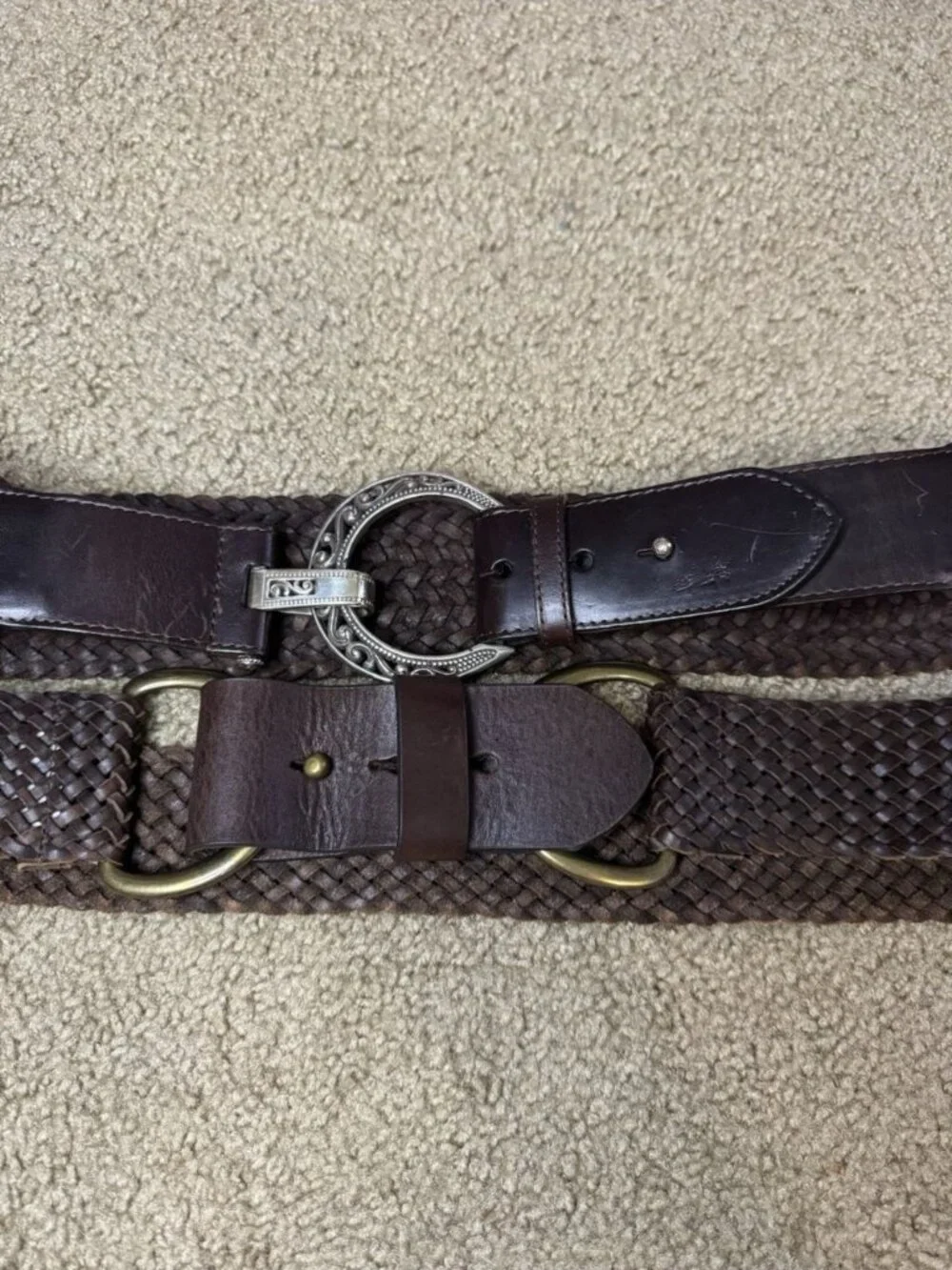 JCREW BRIGHTON Women Woven Brown Leather Belt Sz 34/MEDIUM Western Cowgirl Rodeo